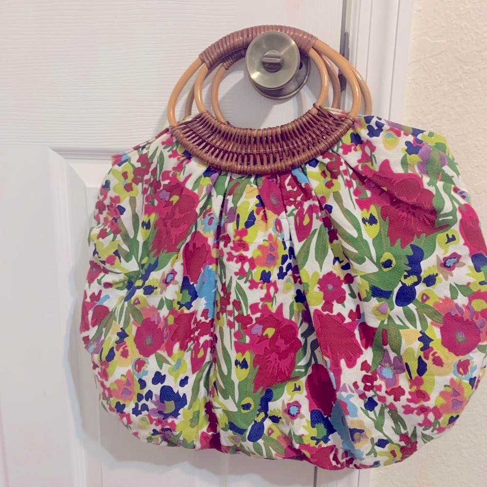 Colorful purse with bamboo handles spring, summer